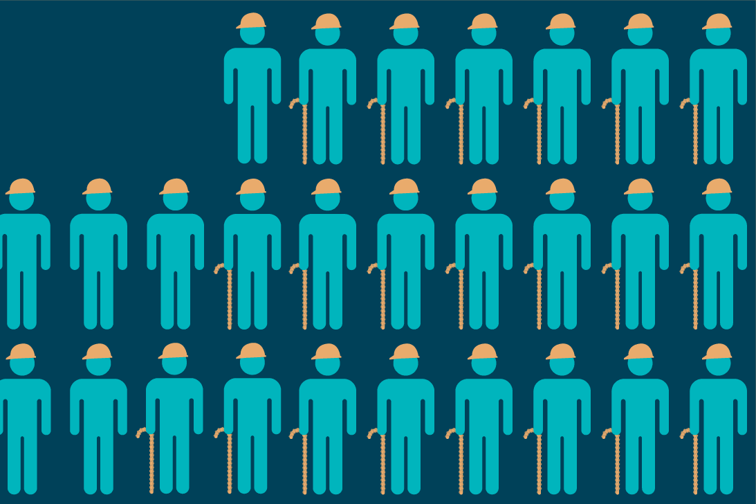 Construction workers aging graphic on a blue background Construction workers aging graphic on a blue background