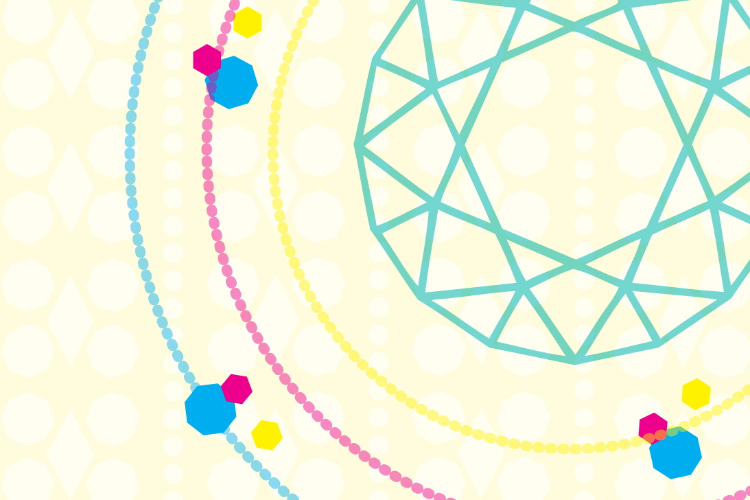 Hexagons and colorful gems graphic