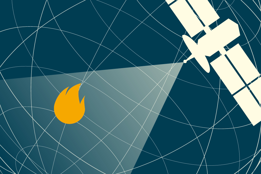 A satellite discovering a fire flame A satellite discovering a fire flame