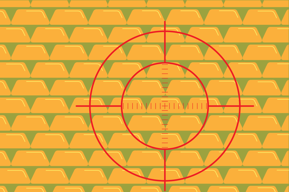 Targeting red circles focusing on gold bars Targeting red circles focusing on gold bars
