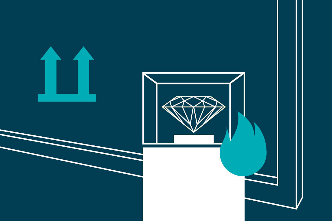 Fire in front of diamonds case 