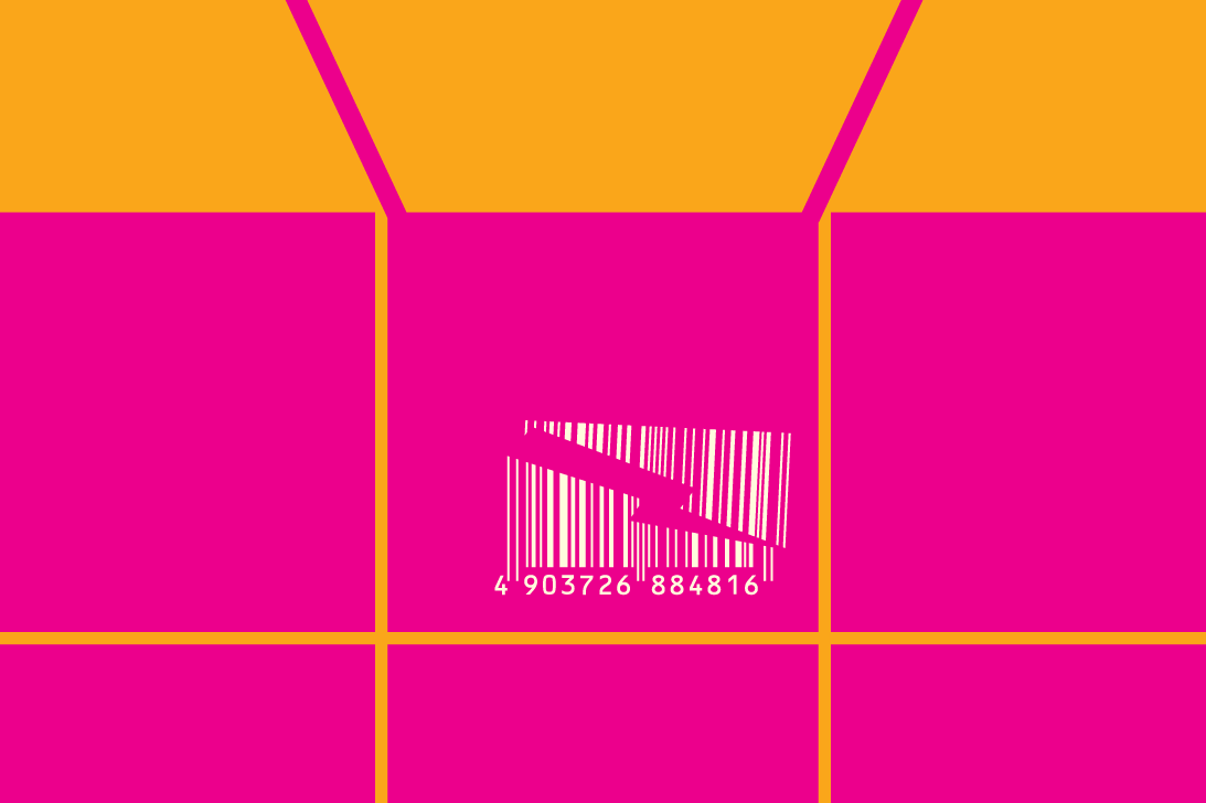 A bar code on a pink window with lightening striking through A bar code on a pink window with lightening striking through