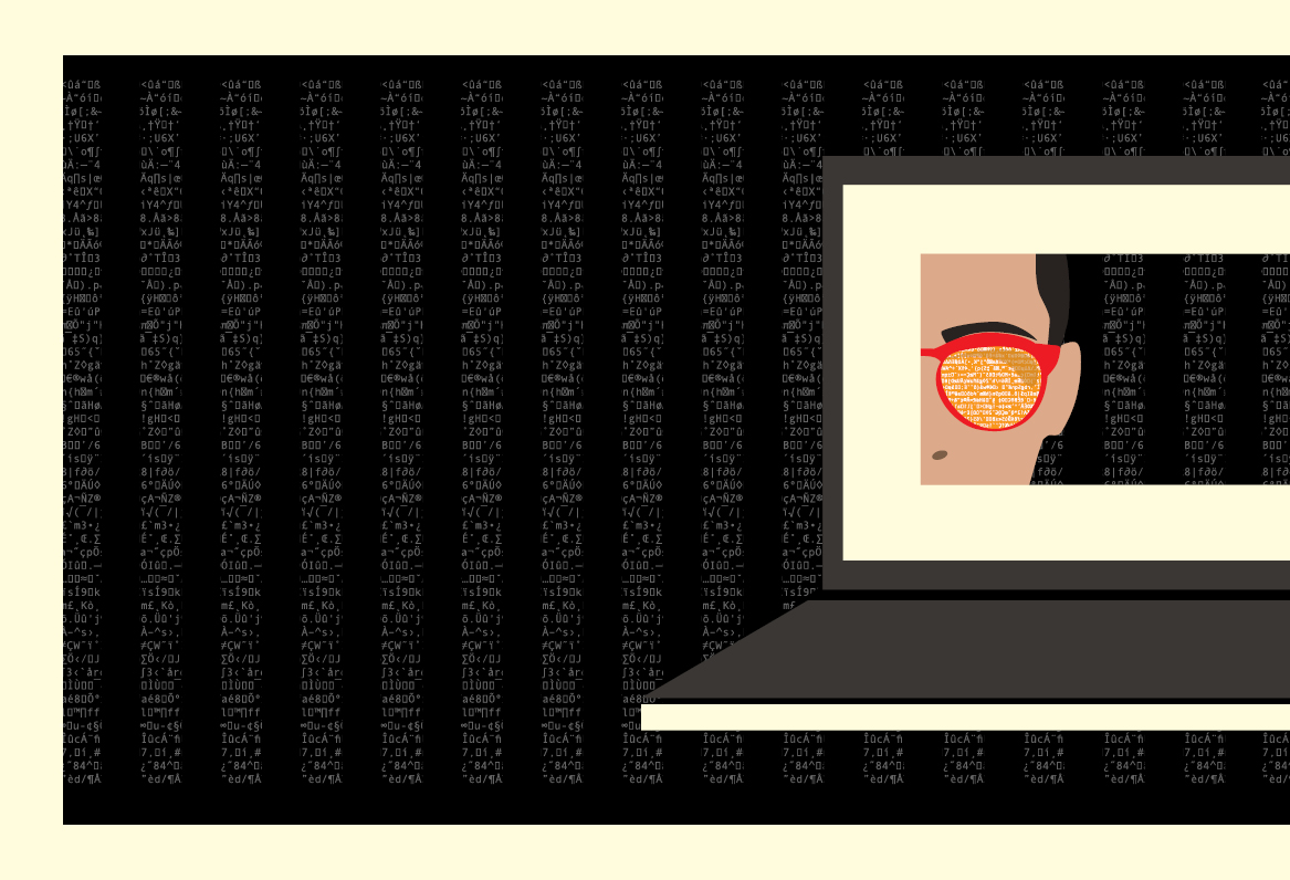 A laptop with a face in sunglasses with a black background A laptop with a face in sunglasses with a black background