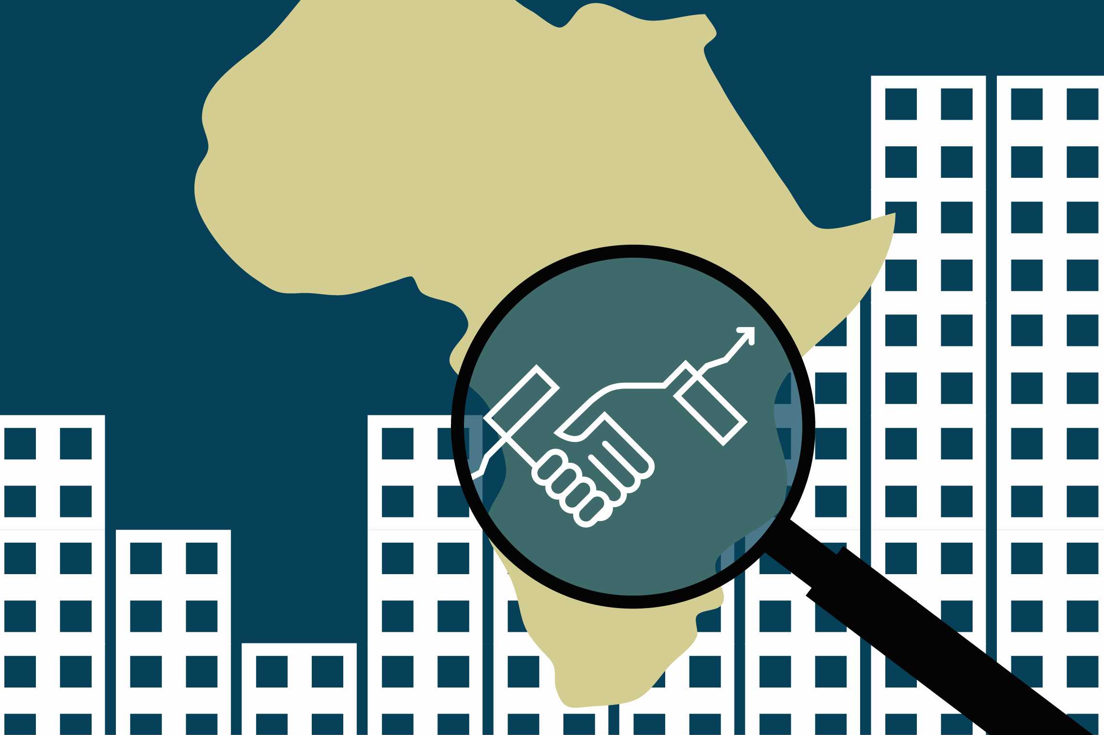 An infographic showing buildings and two hands shaking for a deal An infographic showing buildings and two hands shaking for a deal