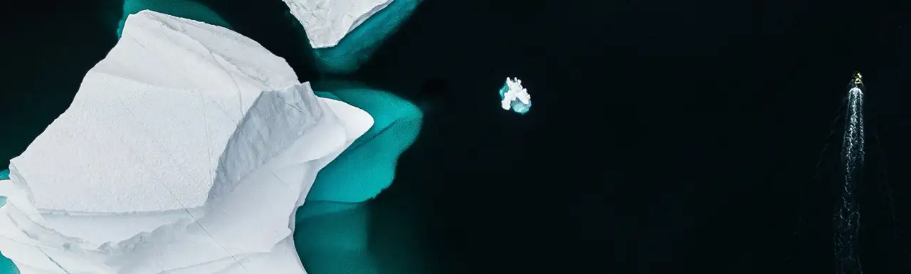 Ice glaciers melting on a water body