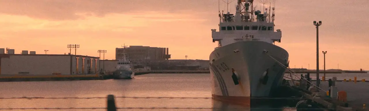 Marine cargo ship loaded with vessels on the dockyards