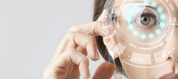 Face with cyber image over eye Face with cyber image over eye
