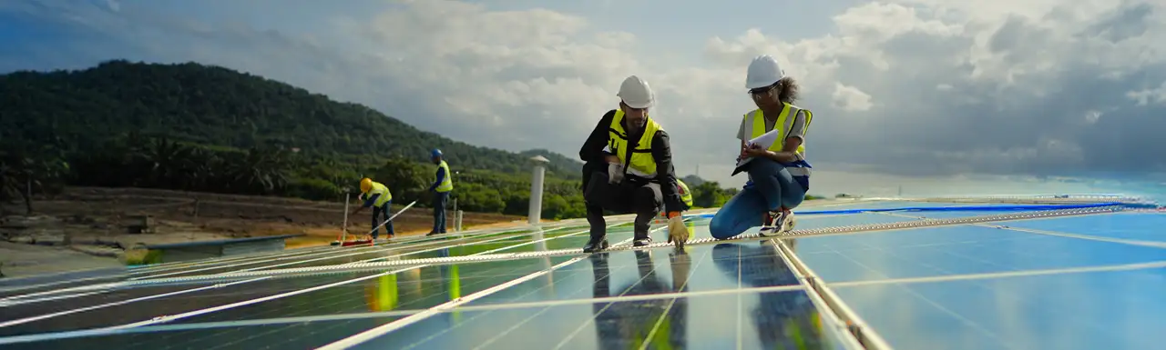 People looking at solar panels