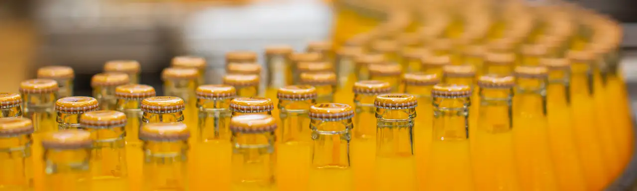 Beverage bottles at a factory