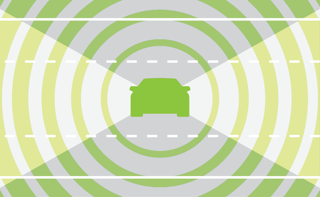 A car in motion amidst green circles graphic A car in motion amidst green circles graphic