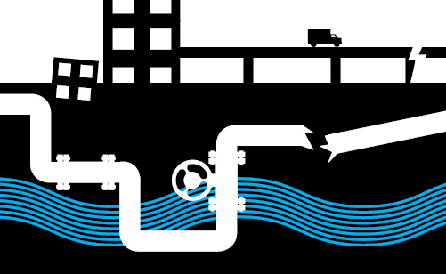 Infrastructure graphic with pipes going under water