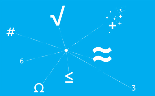 Various mathematical symbols in white on a blue background