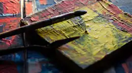 Painting canvas with brushes for arts in specialty
